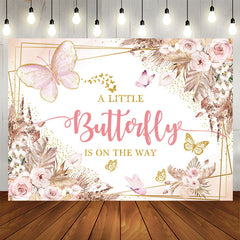 Aperturee - Boho Butterfly Floral Baby Shower Backdrop For Girl