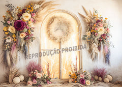 Aperturee - Boho Floral Reed Leaves Portrait Photoshoot Backdrop