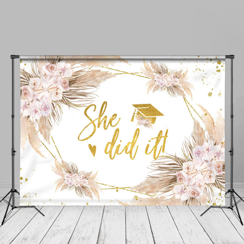 Aperturee - Boho Floral She Did It Grad Photography Backdrop