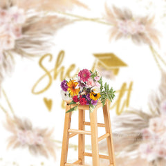 Aperturee - Boho Floral She Did It Grad Photography Backdrop