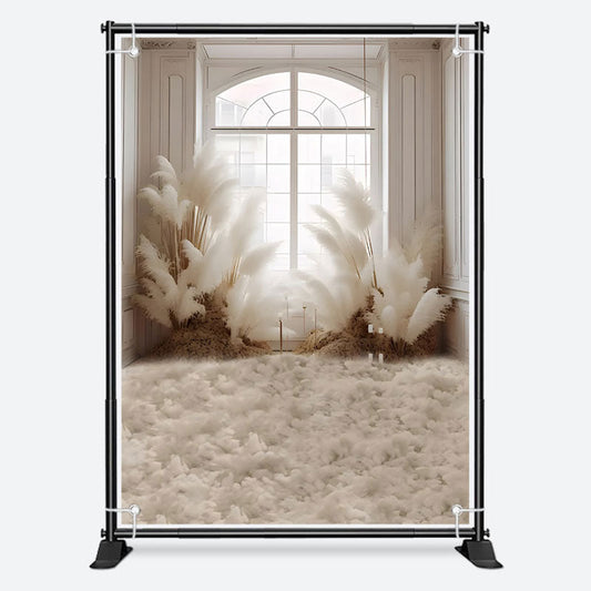 Aperturee - Boho Window Light White Reed Rice Wedding Backdrop