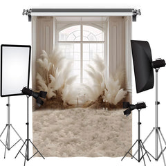 Aperturee - Boho Window Light White Reed Rice Wedding Backdrop