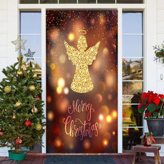 Aperturee - Bokeh Glitter Angel Merry Christmas Door Cover Decor