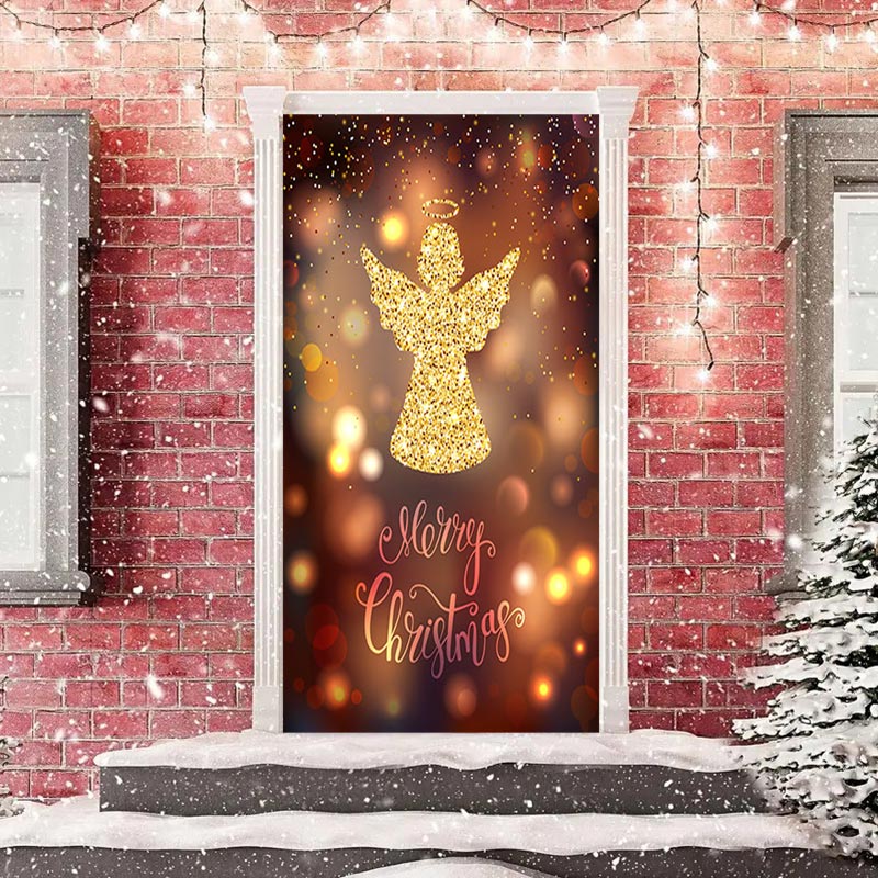 Aperturee - Bokeh Glitter Angel Merry Christmas Door Cover Decor