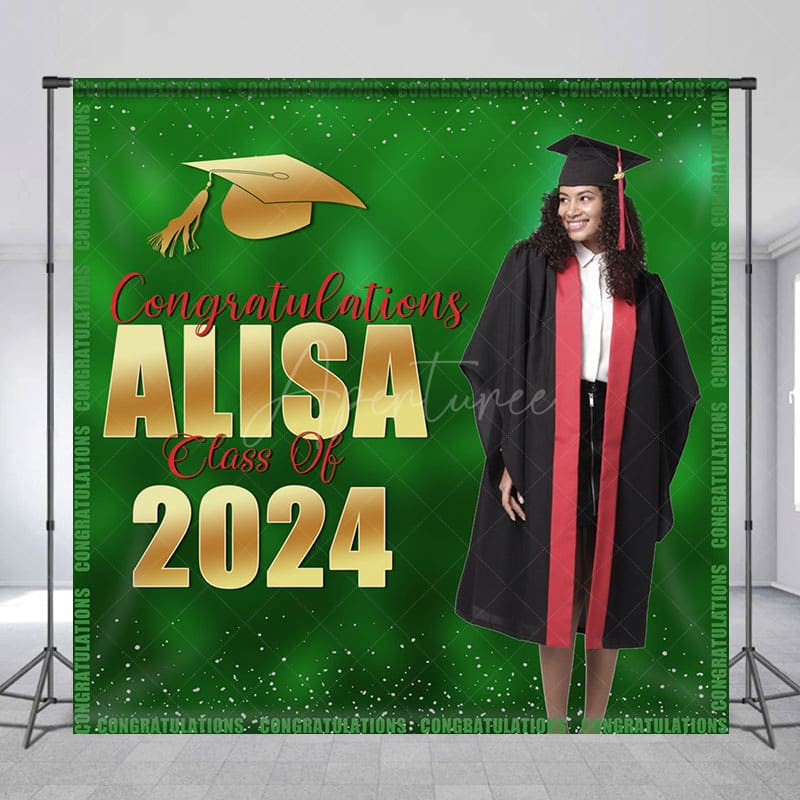 Aperturee - Bokeh Green Class 2024 Custom Graduation Backdrop