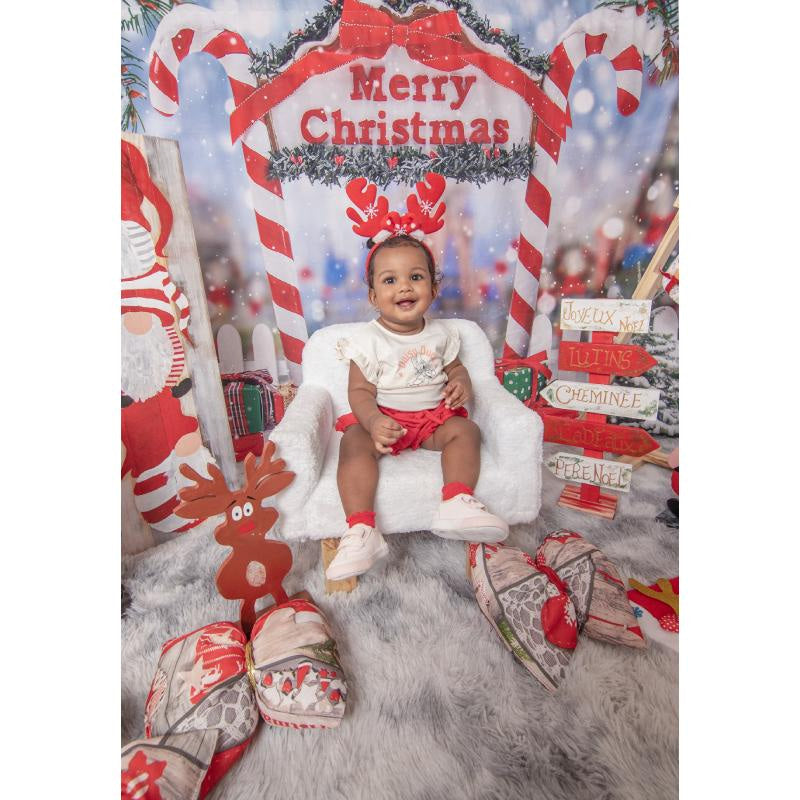 Aperturee - Bokeh Snowflake Candy Cane Merry Christmas Backdrop