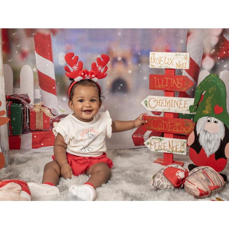 Aperturee - Bokeh Snowflake Candy Cane Merry Christmas Backdrop