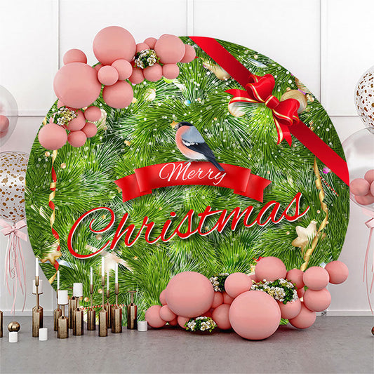 Aperturee - Bowknot Bird Green Red Merry Christmas Round Backdrop