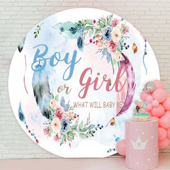 Aperturee - Boy Or Girl Florals Round Baby Shower Backdrop