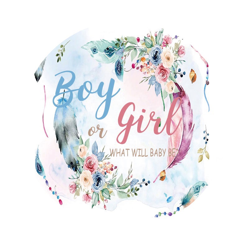 Aperturee - Boy Or Girl Florals Round Baby Shower Backdrop