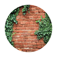 Aperturee - Brick And Green Leaves Round Happy Birthday Backdrop