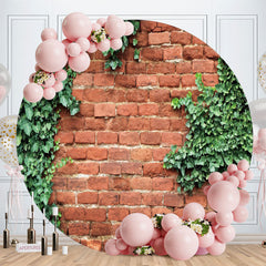 Aperturee - Brick And Green Leaves Round Happy Birthday Backdrop