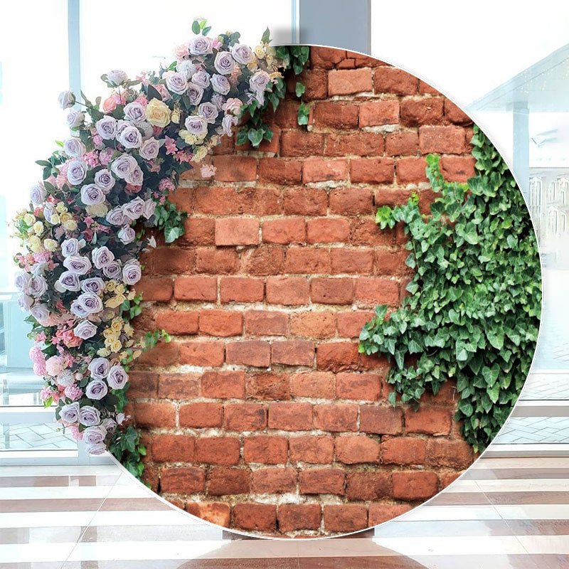 Aperturee - Brick And Green Leaves Round Happy Birthday Backdrop