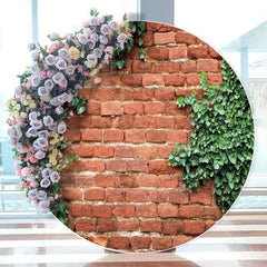 Aperturee - Brick And Green Leaves Round Happy Birthday Backdrop