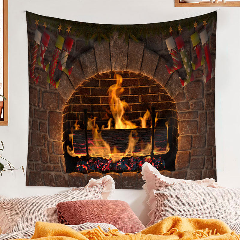 Aperturee - Brick Fireplace Andiron Stock Christmas Backdrop