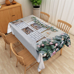 Aperturee - Brick Fireplace Christmas Tree Tablecloth For Kitchen