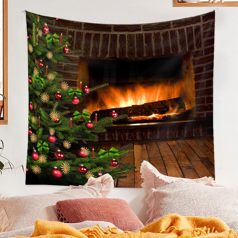 Aperturee - Brick Fireplace Pinetree Bauble Christmas Backdrop