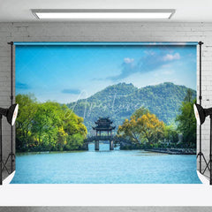 Aperturee - Bridge Ancient Pavilion Landscape Photo Backdrop