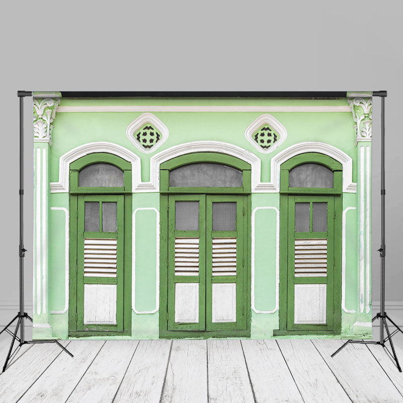 Aperturee - Bright Apple Green Door Window Photography Backdrop