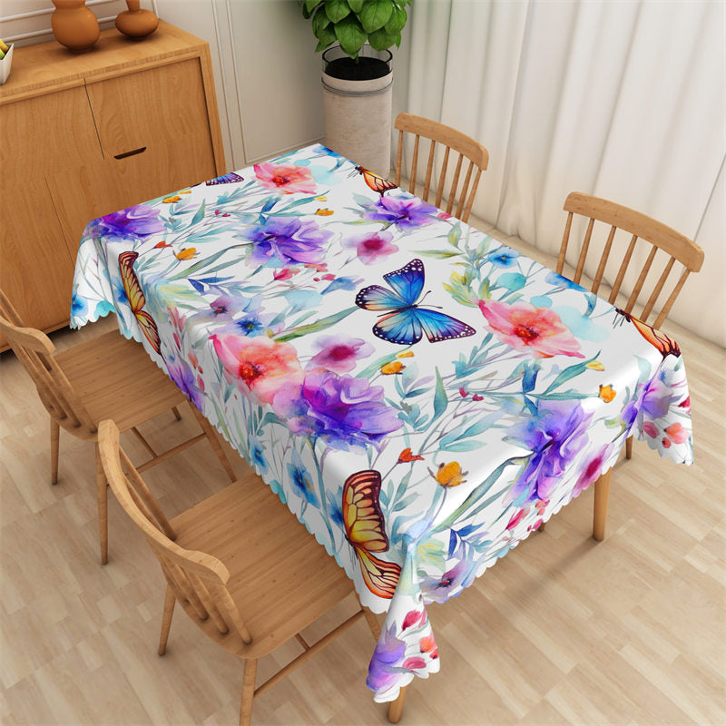 Aperturee - Bright Colored Floral Butterfly Rectangle Tablecloth