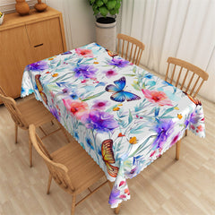 Aperturee - Bright Colored Floral Butterfly Rectangle Tablecloth