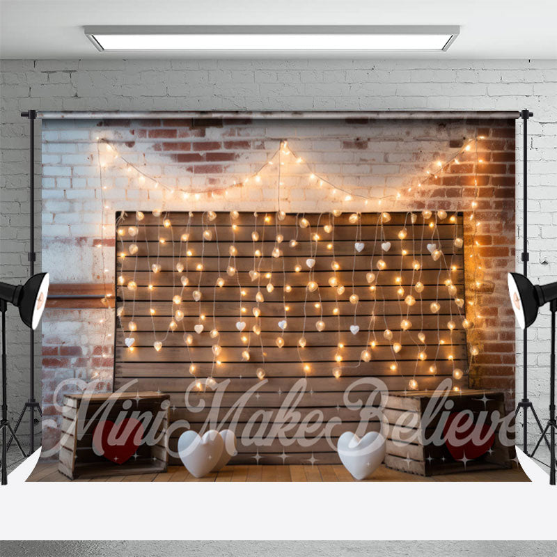 Aperturee - Bright Light Brick Wood Wall Valentines Day Backdrop