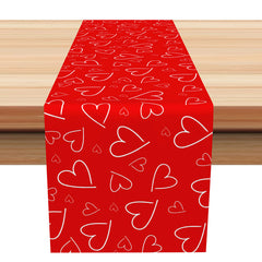 Aperturee - Bright Red White Heart Pattern Repeat Table Runner