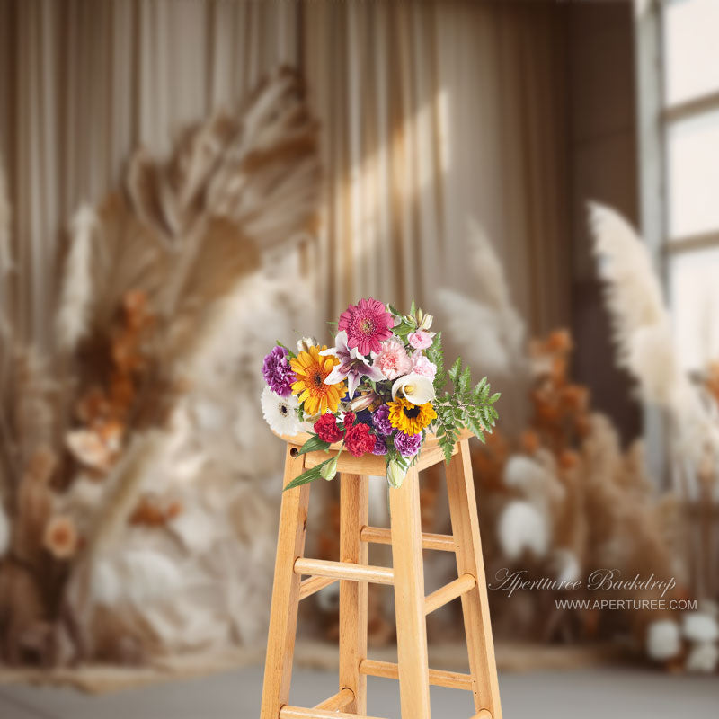 Aperturee - Brilliant Beige White Reed Wedding Photo Backdrop