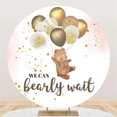 Aperturee - Brown Bear Balloon Pink Round Baby Shower Backdrop