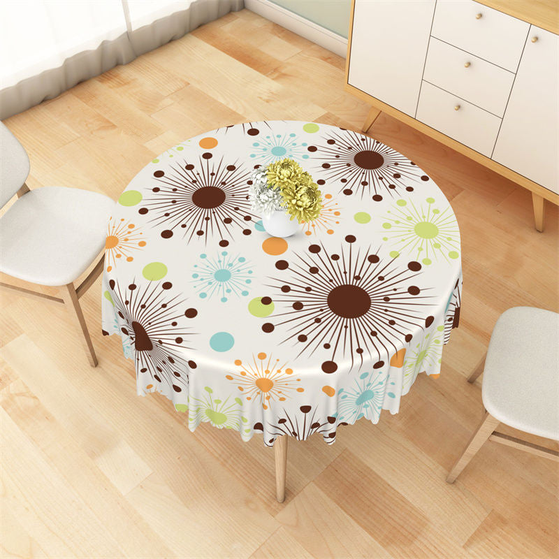 Aperturee - Brown Blue Green Orange Rays Dots Round Tablecloth