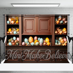 Aperturee - Brown Cabinet Colorful Pascal Eggs Easter Backdrop