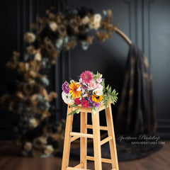 Aperturee - Brown Floral Black Wall Backdrop For Photo Studio