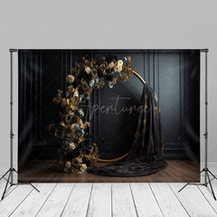 Aperturee - Brown Floral Black Wall Backdrop For Photo Studio