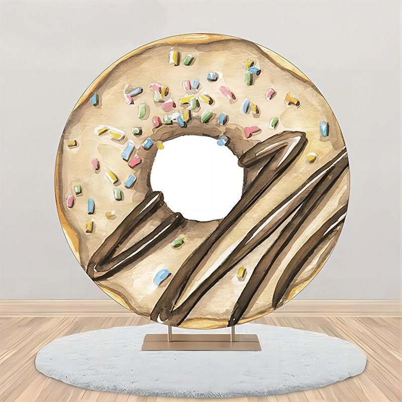 Aperturee - Brown Khaki Cream Doughnut Painting Circle Backdrop