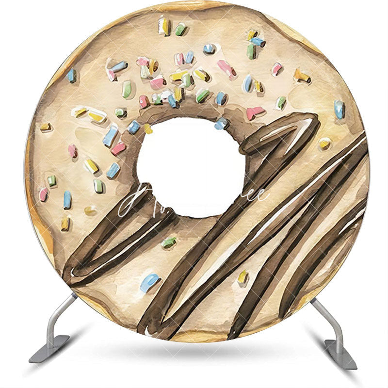 Aperturee - Brown Khaki Cream Doughnut Painting Circle Backdrop