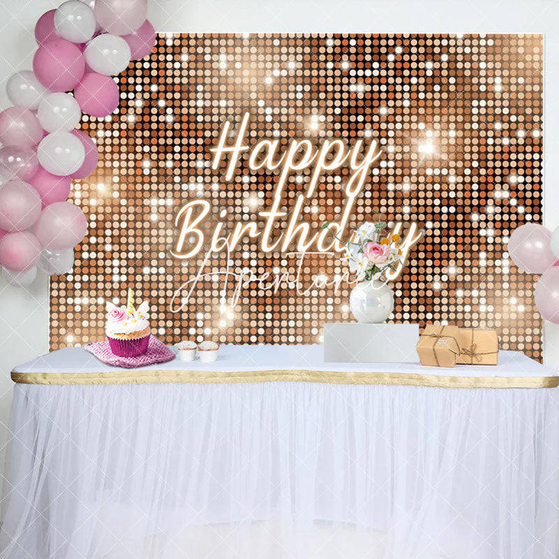 Aperturee - Brown Sequins Sparkle Happy Birthday Party Backdrop