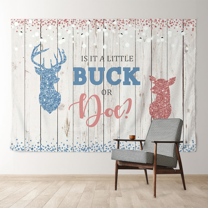 Aperturee - Buck Or Doe Glitter Wood Baby Shower Backdrop