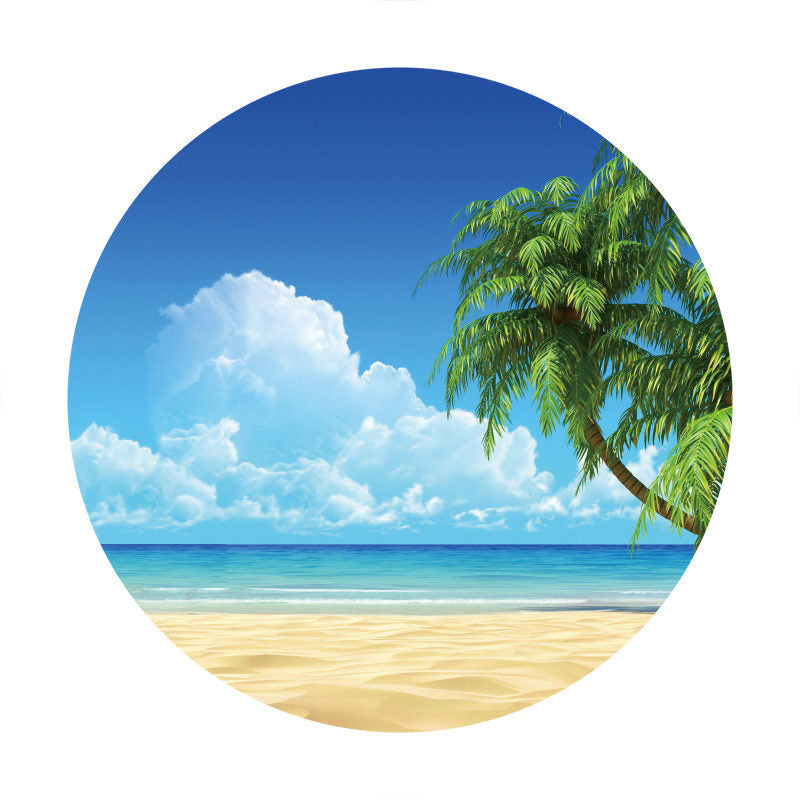 Aperturee - Bule Sky And Beach Sea Coconut Circle Backdrop