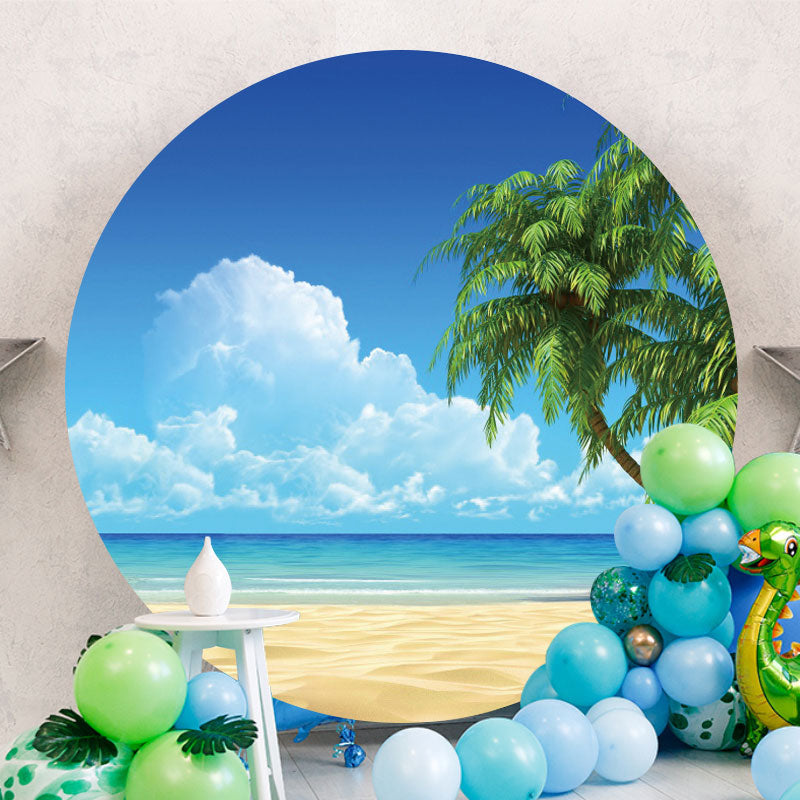 Aperturee - Bule Sky And Beach Sea Coconut Circle Backdrop