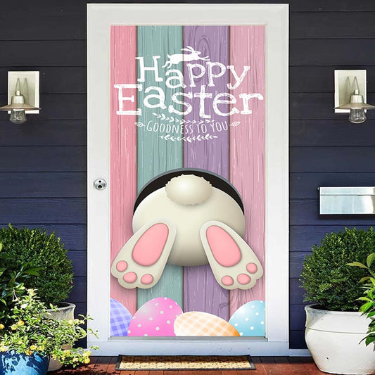 Aperturee - Bunny Butt Colorful Wood Board Egg Easter Door Cover