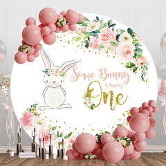 Aperturee - Bunny Floral Leaves Round 1st Birthday Backdrop