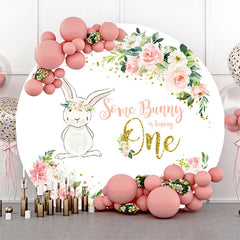 Aperturee - Bunny Floral Leaves Round 1st Birthday Backdrop