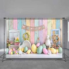 Aperturee - Bunny With Eggs Spring Happy Easter Holiday Backdrop