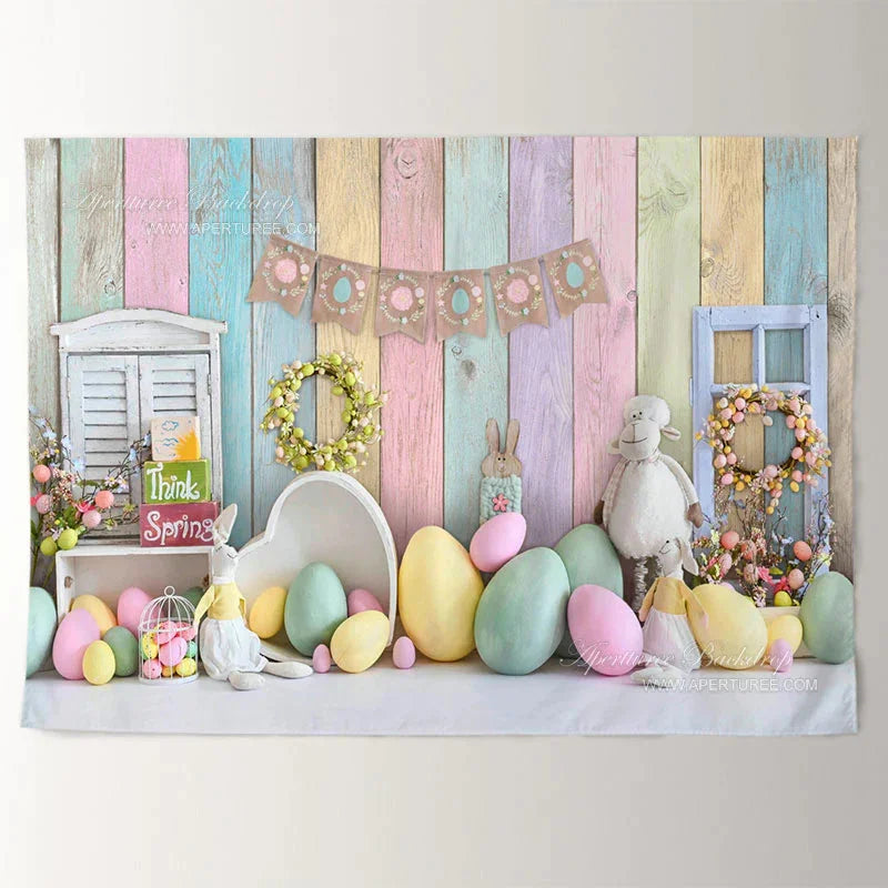 Aperturee - Bunny With Eggs Spring Happy Easter Holiday Backdrop