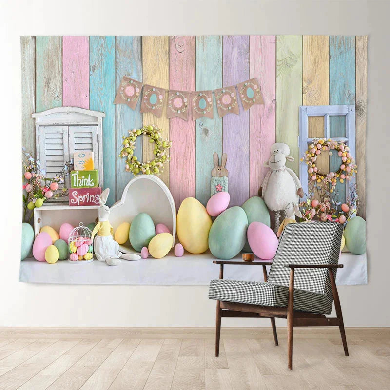 Aperturee - Bunny With Eggs Spring Happy Easter Holiday Backdrop