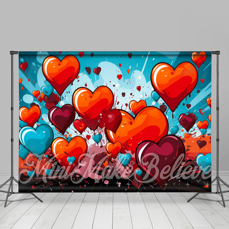 Aperturee - Burst Hearts Red And Blue Valentines Day Backdrop