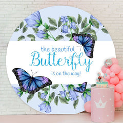 Aperturee - Butterfly Is On The Way Circle Baby Shower Backdrop