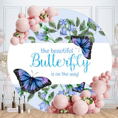 Aperturee - Butterfly Is On The Way Circle Baby Shower Backdrop