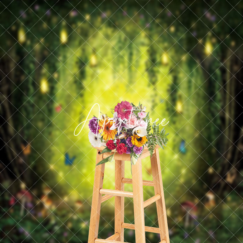 Aperturee - Butterfly Mushroom Sparkle Light Forest Backdrop
