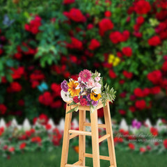 Aperturee - Butterfly Red Roses Garden Spring Backdrop For Photo